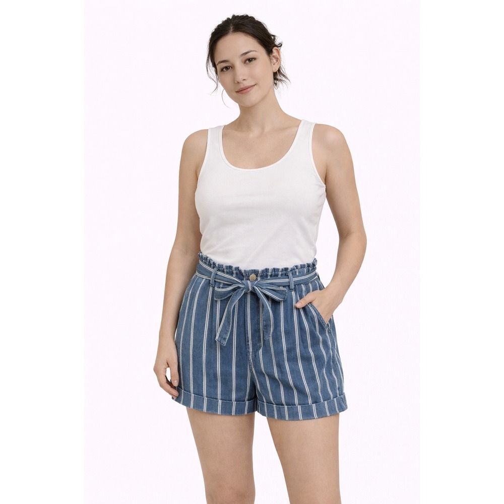 American Eagle Paperbag Waist Shorts Womens 4 Blue White Striped High Rise Beach